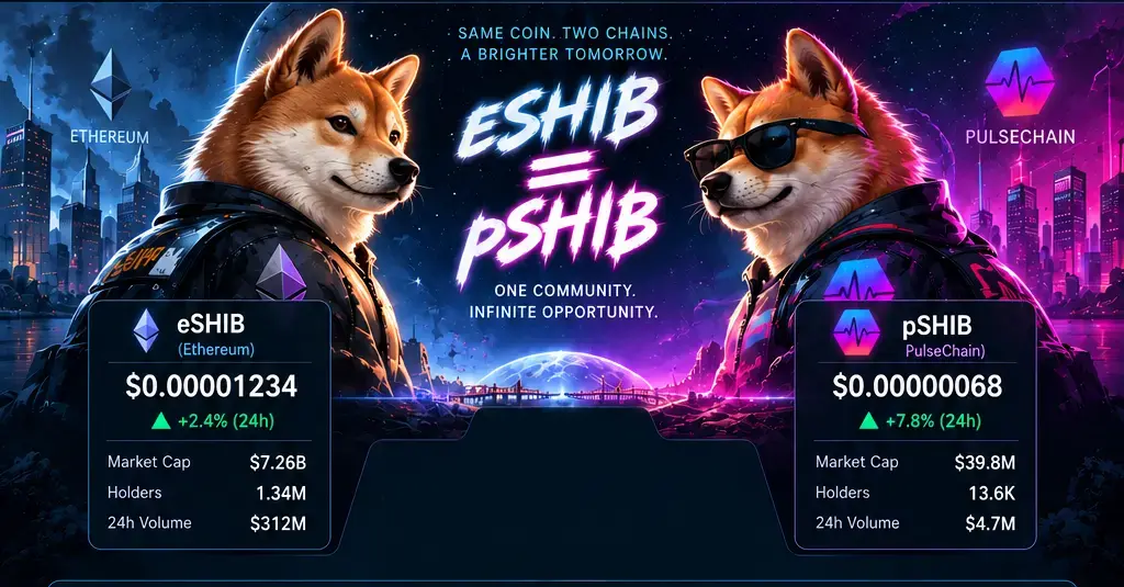 eSHIB on Ethereum and pSHIB on PulseChain, with a parity-gap meter